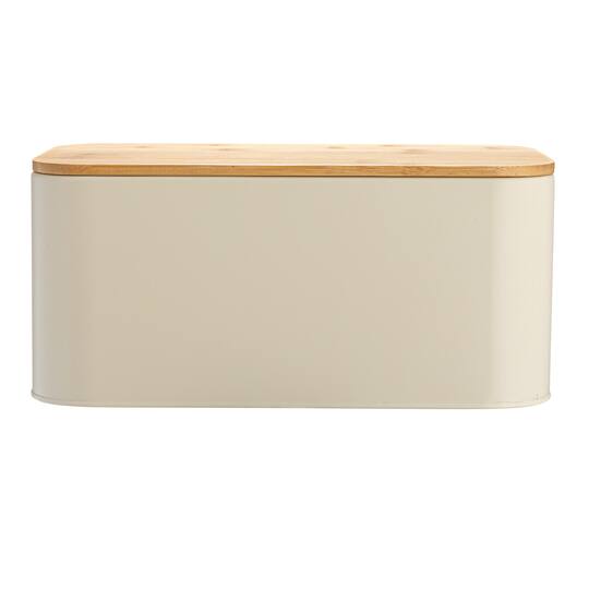 Hello Honey® 11.75" Cream Metal Bread Bin with Bamboo Lid